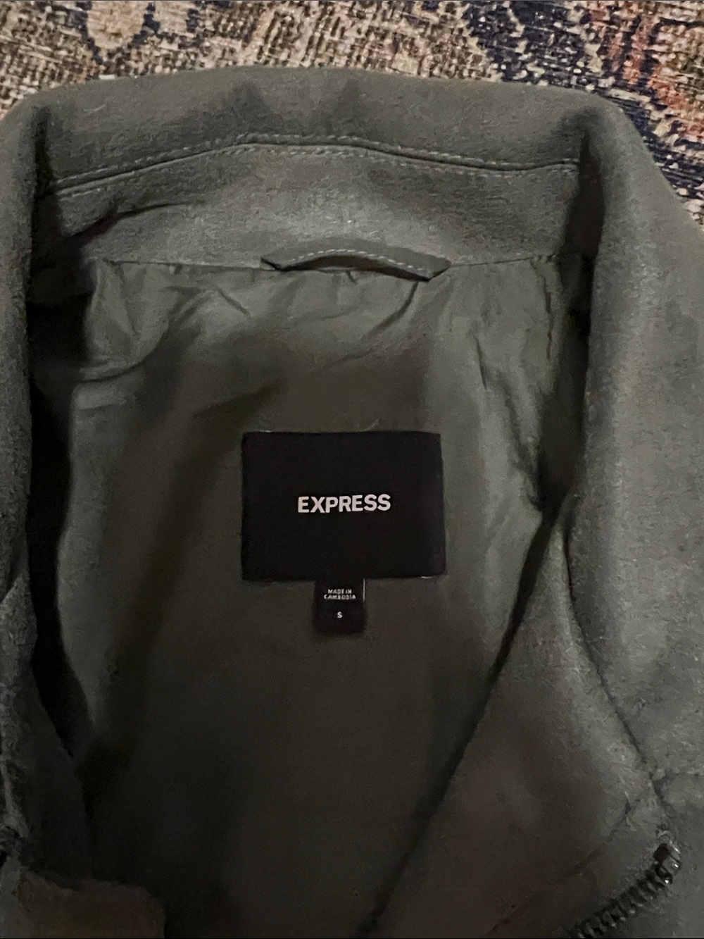 Like NEW Express Men's Suede Bomber Jacket Green - Picture 9 of 9
